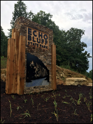 Sign at the entrance of the new Echo Bluff State Park