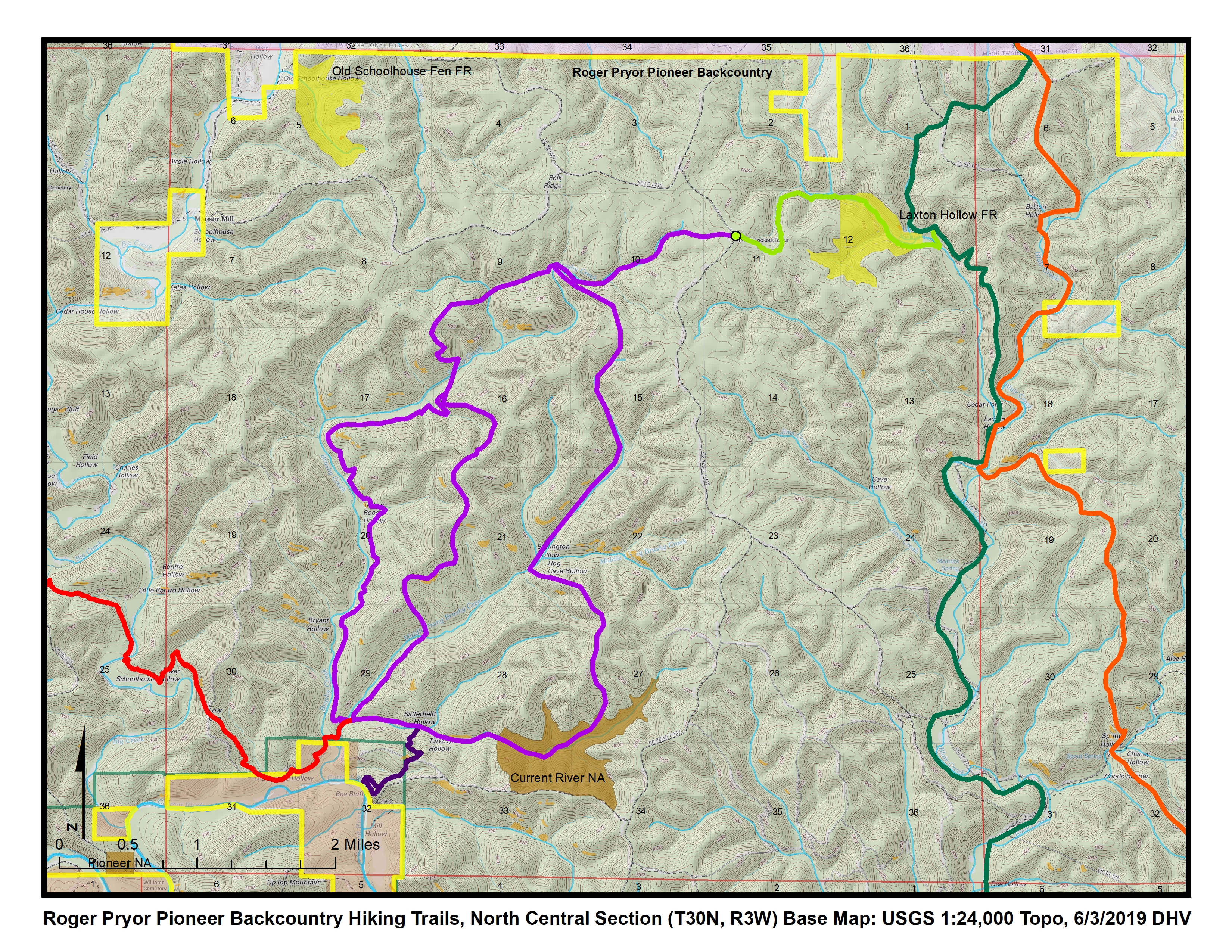 Map of north central section of Pioneer Backcountry trails