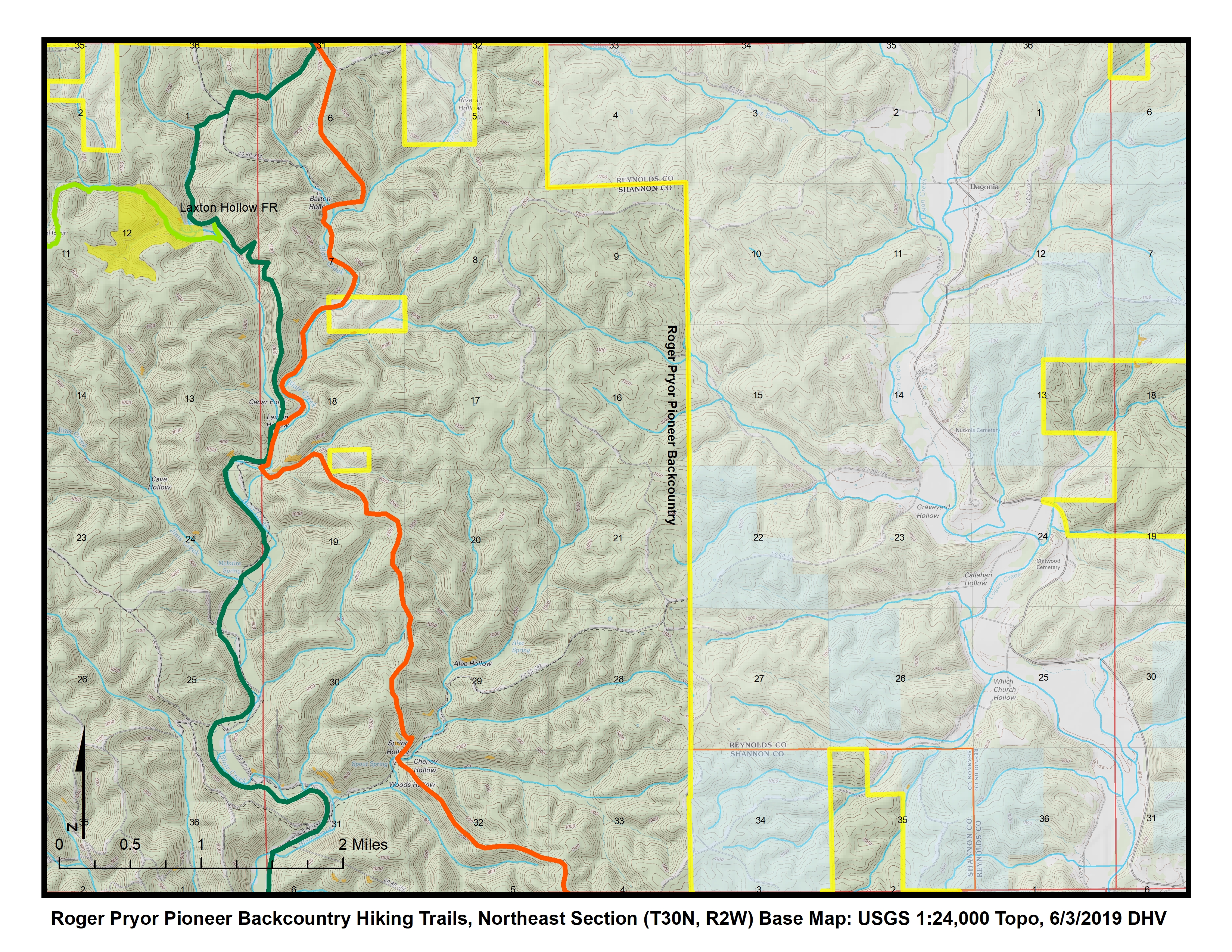 Map of northeast portion of Pioneer Backcountry trails